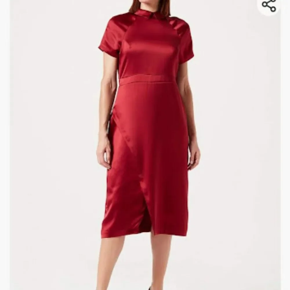 Making the Cut Season 3 Standard Short Sleeve Collared Wrap Dress Red Size L - Picture 1 of 9